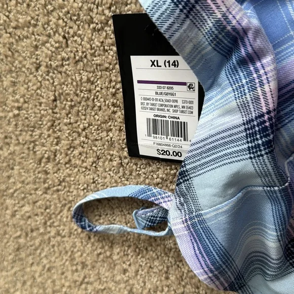 296 NWT Art Class Girl’s Button Front Spaghetti Strap Plaid Dress -Size: XL (14) - Picture 4 of 5